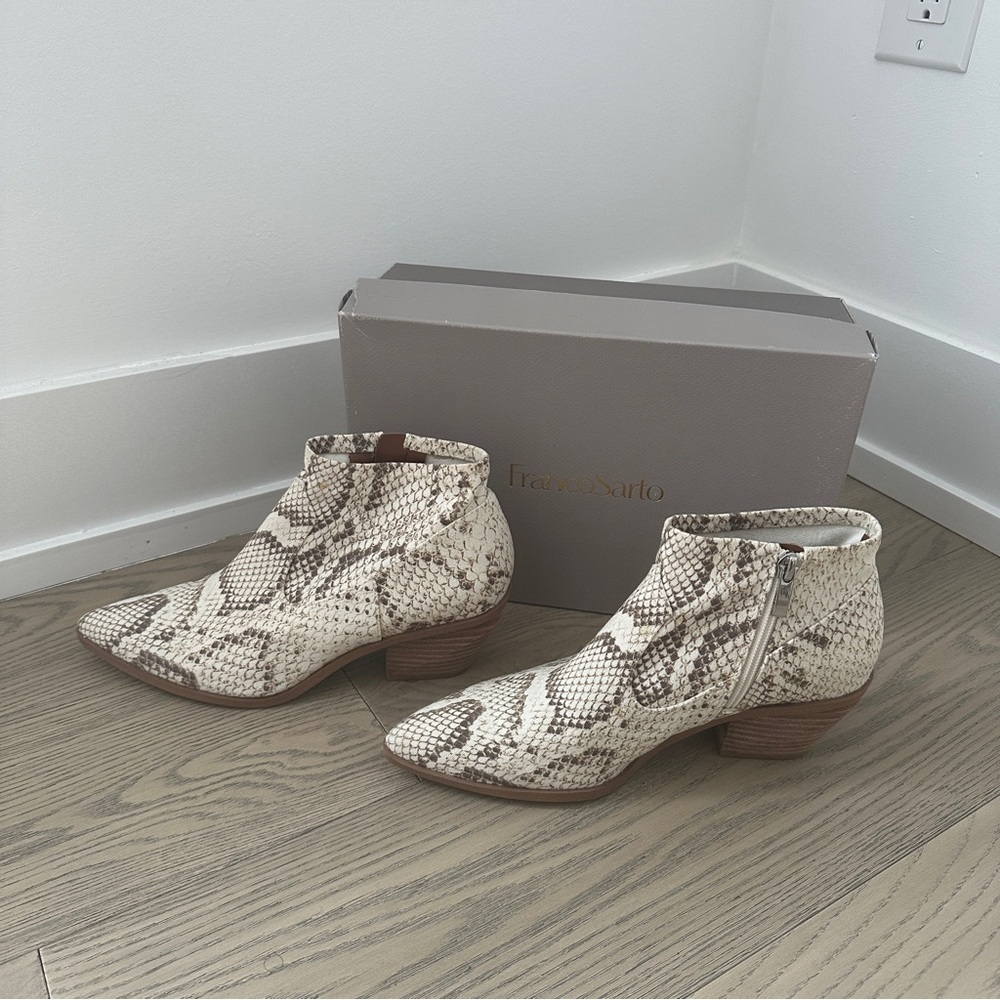 Franco Sarto Snake Print Ankle Boots